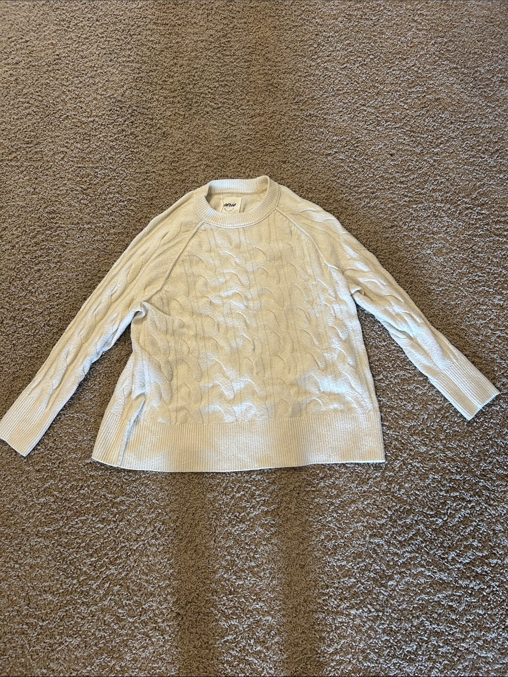 Aerie Cream Chunky Cable Knit Sweater | Size Medium | Oversized Fit
